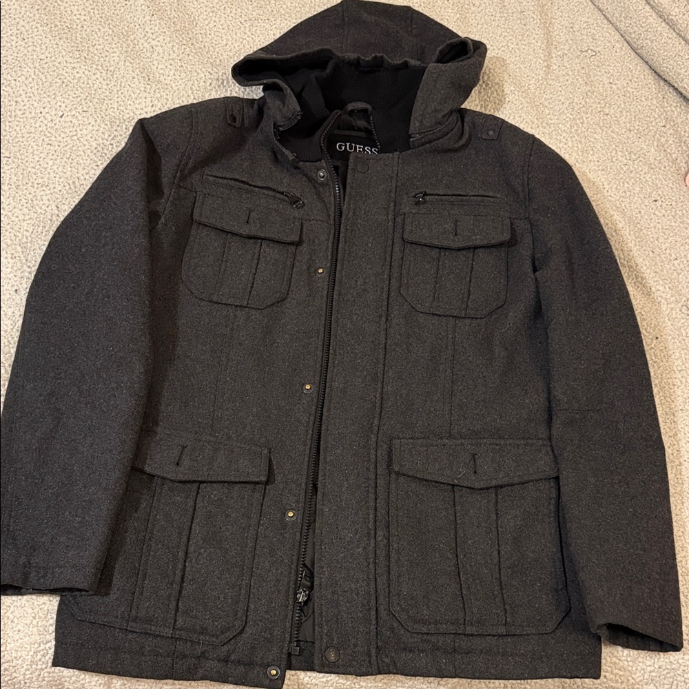 GUESS Men's Dark Gray Hooded Field Jacket
